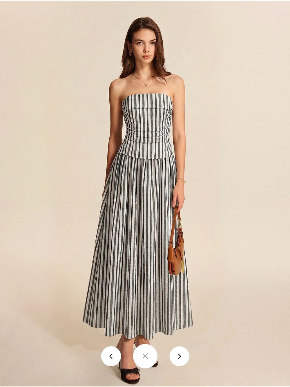 NWT Commense Striped Strapless Cotton Linen Ruched Dress Sz L - Picture 1 of 6